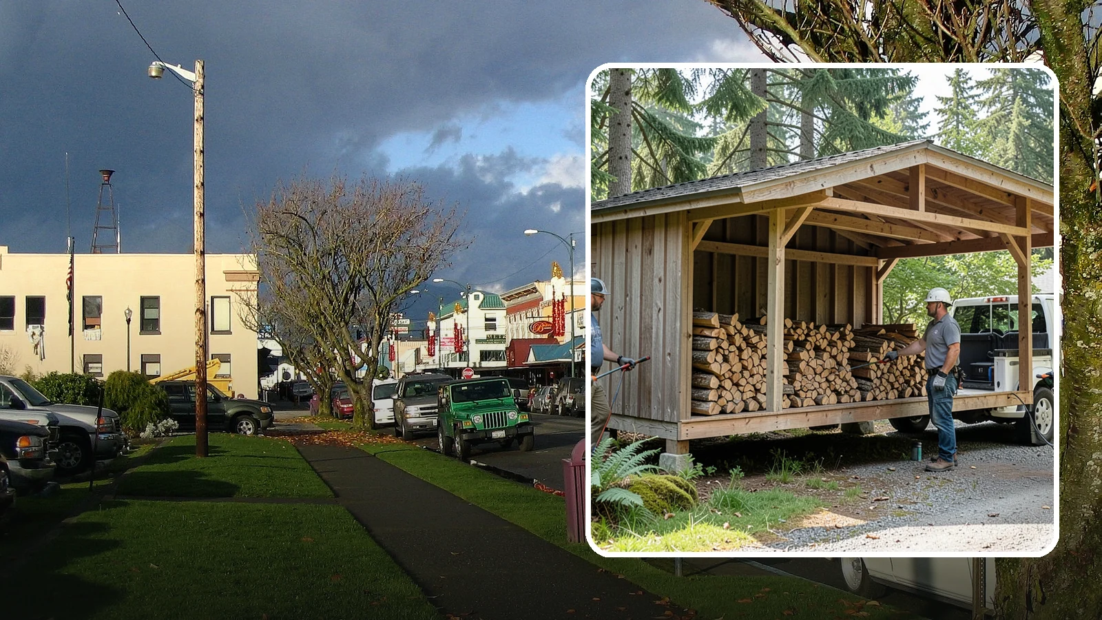 Woodshed Delivery in Arlington, Snohomish County, WA - Firewood delivered and loaded straight into your woodshed for organized, covered storage.