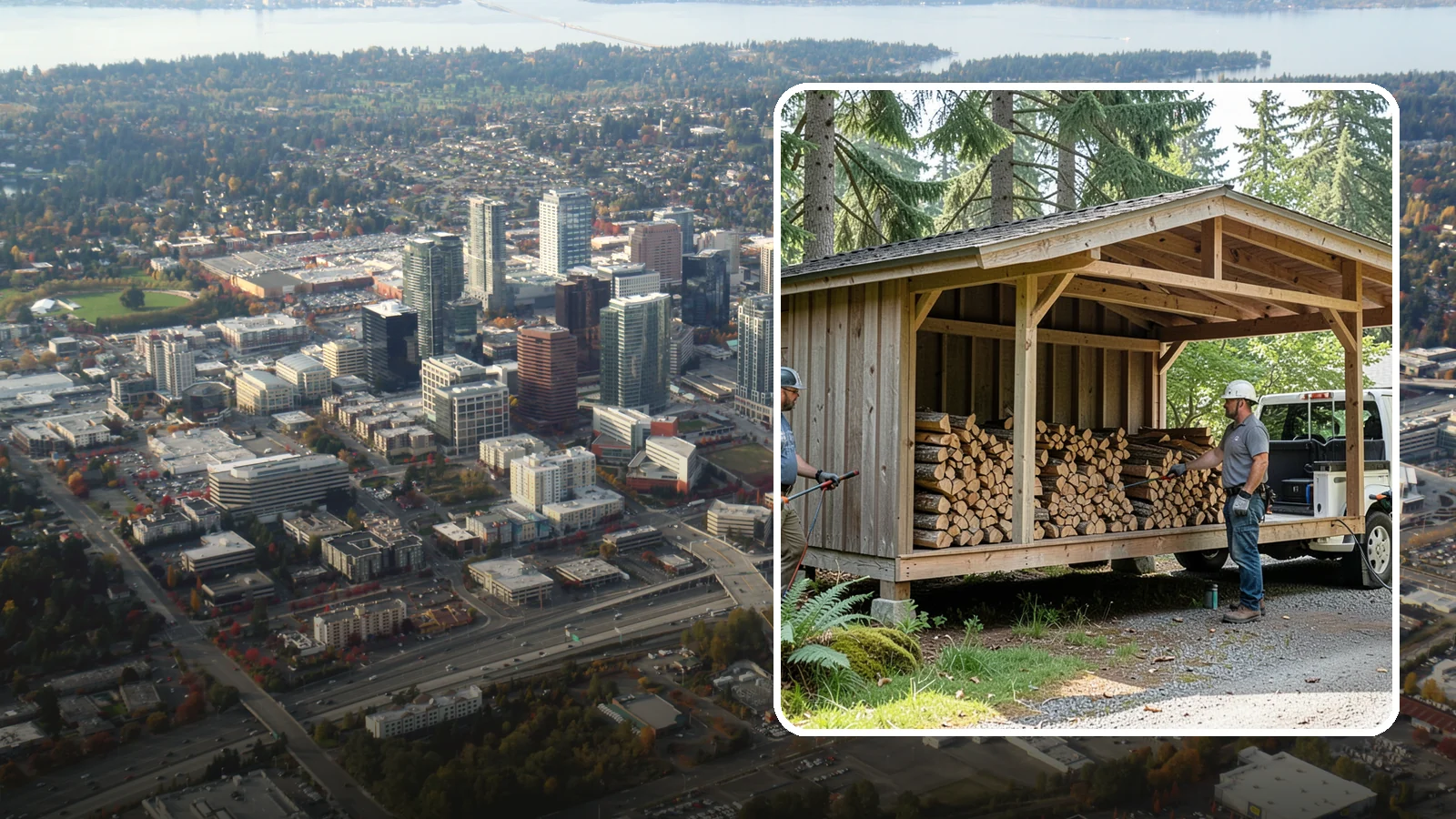 Woodshed Delivery in Bellevue, King County, WA - Firewood delivered and loaded straight into your woodshed for organized, covered storage.
