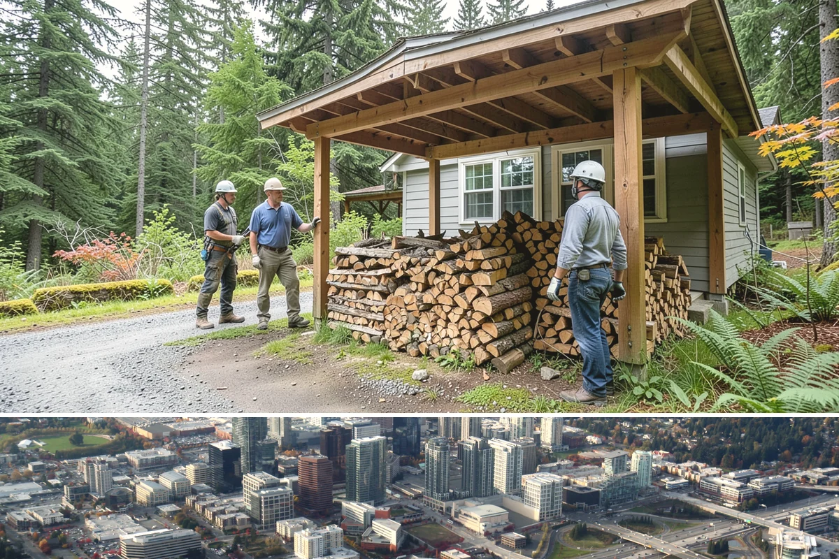 Woodshed Delivery in Bellevue, King County, WA - Best scheduled in summer or early fall so your shed is full before the wet season.