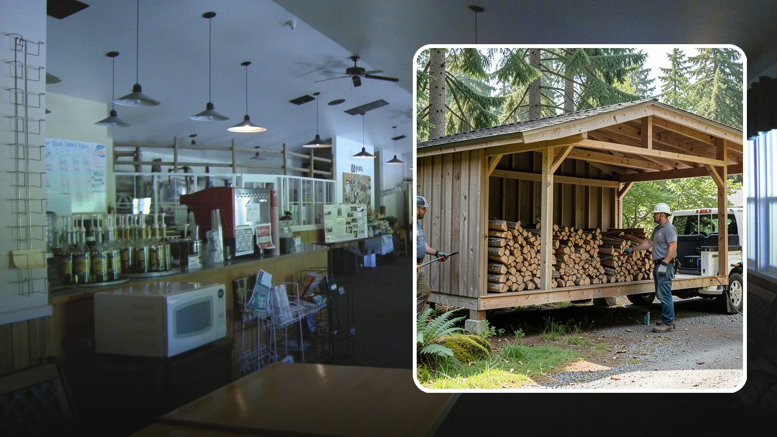 Woodshed Delivery in Black Diamond, King County, WA - Firewood delivered and loaded straight into your woodshed for organized, covered storage.