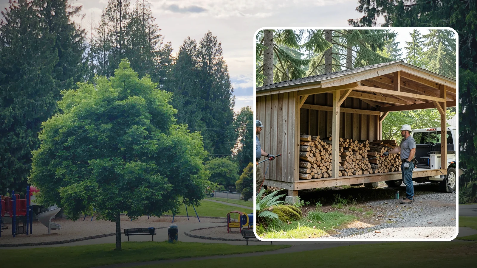 Woodshed Delivery in Bonney Lake, Pierce County, WA - Firewood delivered and loaded straight into your woodshed for organized, covered storage.