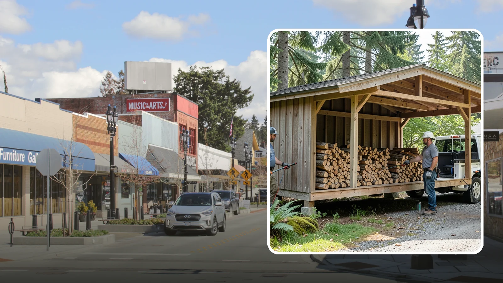 Woodshed Delivery in Bothell, King County, WA - Firewood delivered and loaded straight into your woodshed for organized, covered storage.