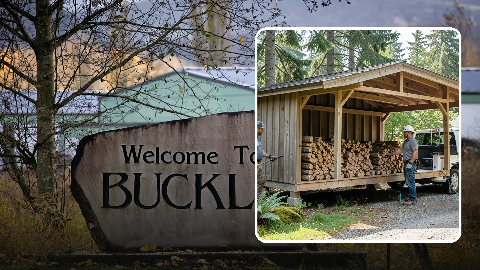 Woodshed Delivery in Buckley, Pierce County, WA - Firewood delivered and loaded straight into your woodshed for organized, covered storage.