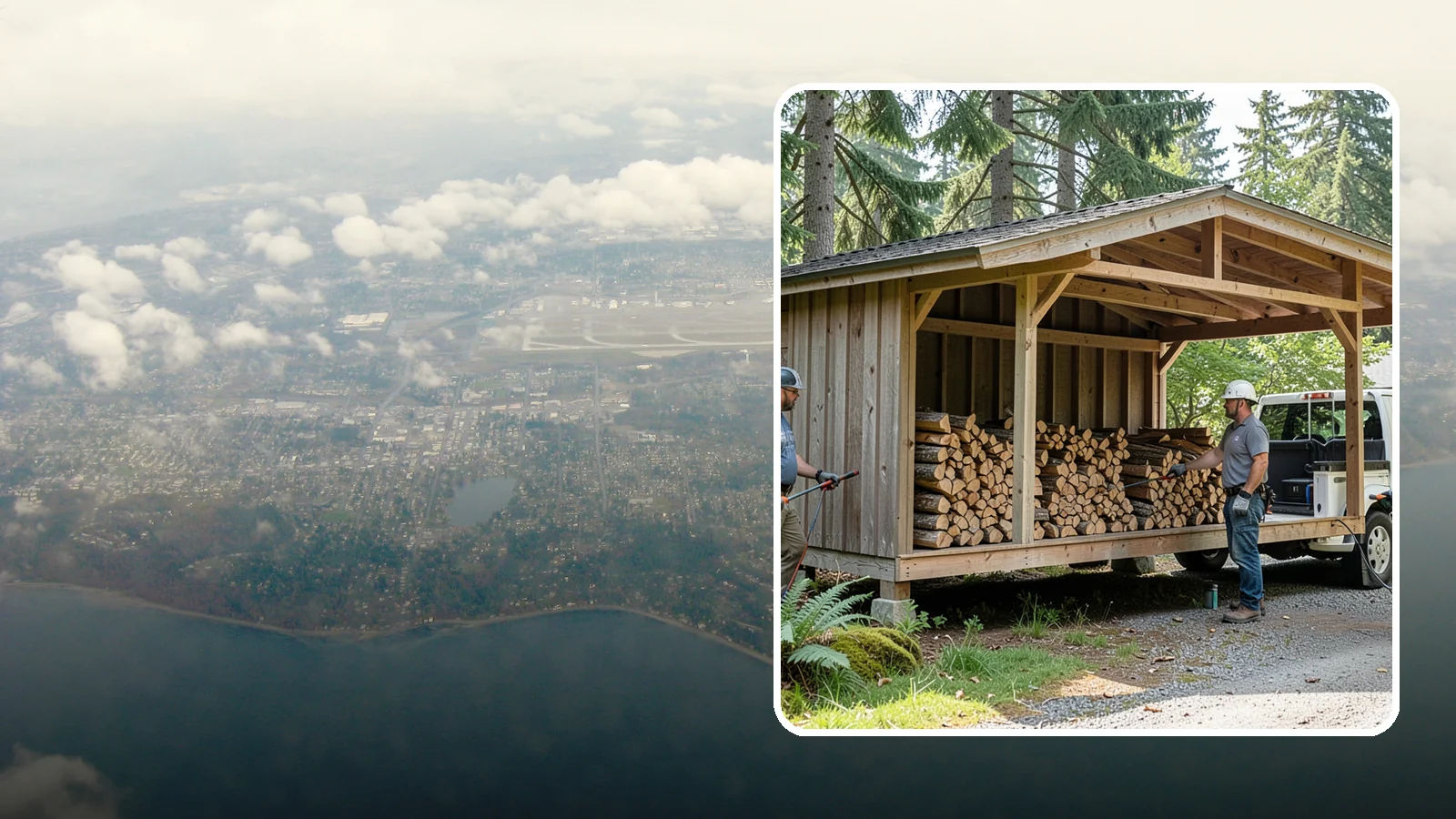 Woodshed Delivery in Burien, King County, WA - Firewood delivered and loaded straight into your woodshed for organized, covered storage.