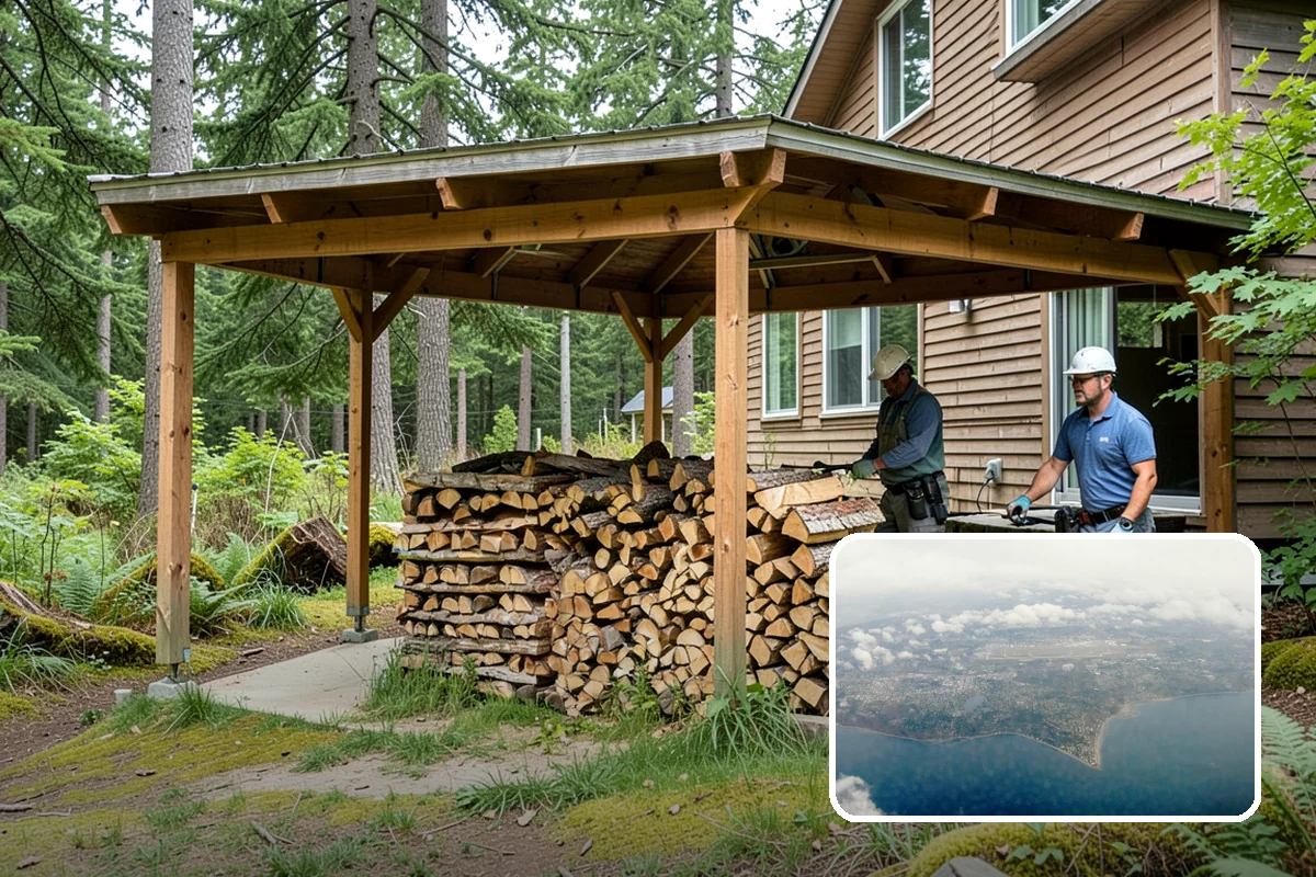 Woodshed Delivery in Burien, King County, WA - Wood stored under cover in one trip