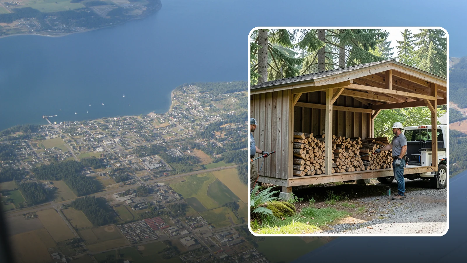 Woodshed Delivery in Coupeville, Island County, WA - Firewood delivered and loaded straight into your woodshed for organized, covered storage.