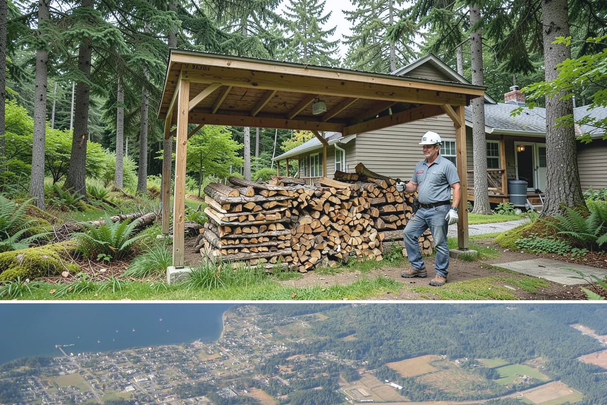 Woodshed Delivery in Coupeville, Island County, WA - Best scheduled in summer or early fall so your shed is full before the wet season.