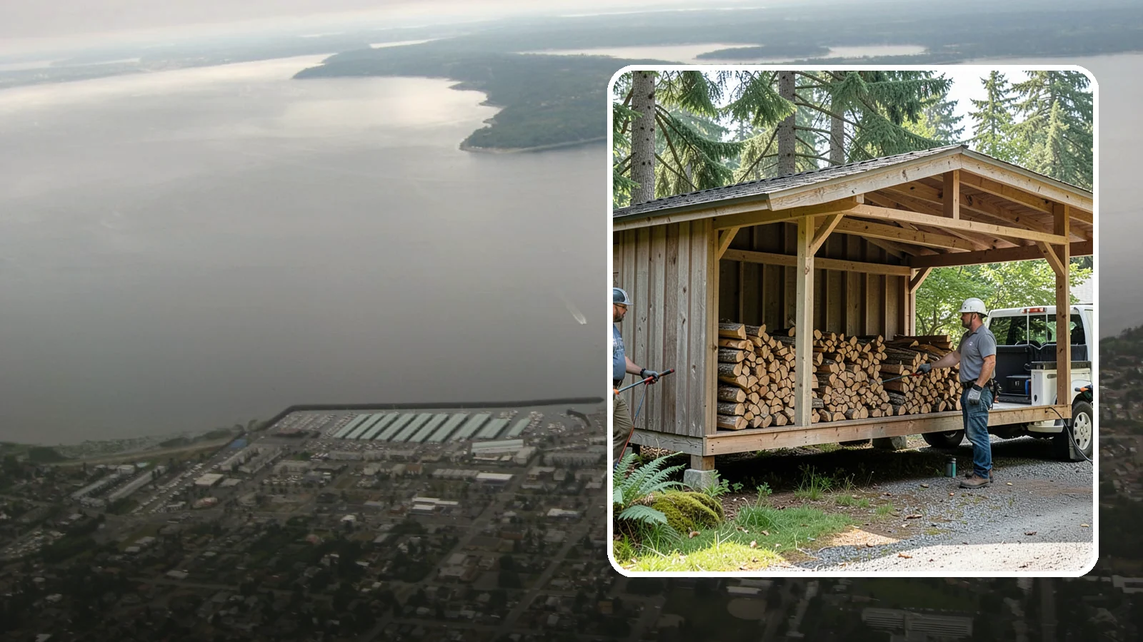 Woodshed Delivery in Des Moines, King County, WA - Firewood delivered and loaded straight into your woodshed for organized, covered storage.