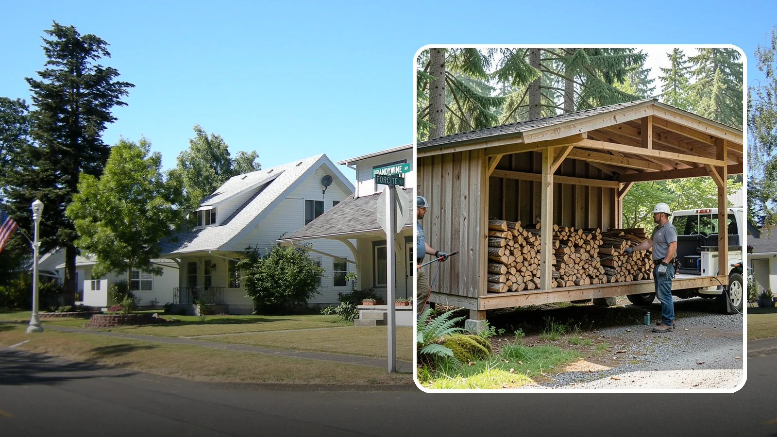 Woodshed Delivery in DuPont, Pierce County, WA - Firewood delivered and loaded straight into your woodshed for organized, covered storage.