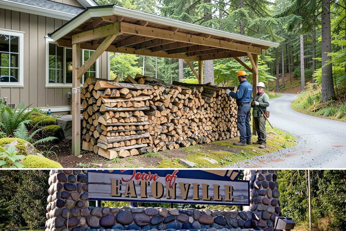 Woodshed Delivery in Eatonville, Pierce County, WA - Best scheduled in summer or early fall so your shed is full before the wet season.