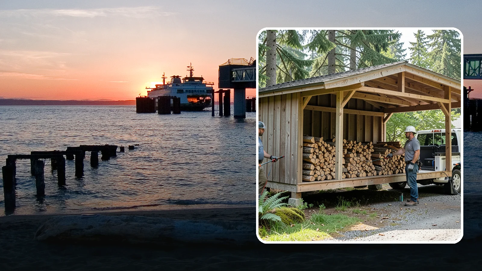 Woodshed Delivery in Edmonds, Snohomish County, WA - Firewood delivered and loaded straight into your woodshed for organized, covered storage.