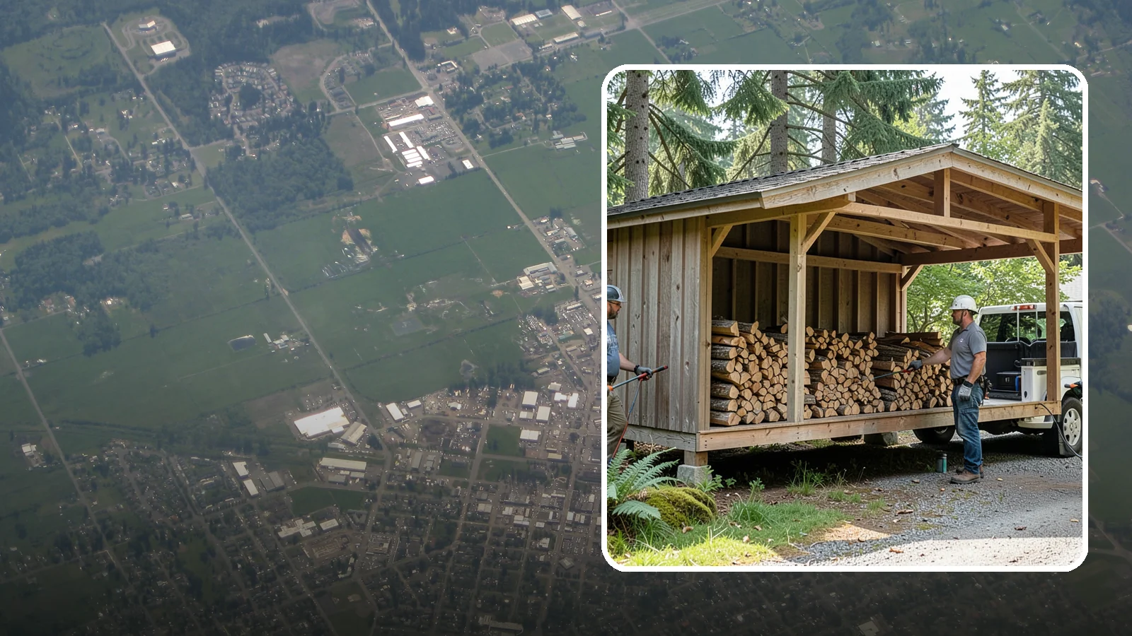 Woodshed Delivery in Enumclaw, King County, WA - Firewood delivered and loaded straight into your woodshed for organized, covered storage.