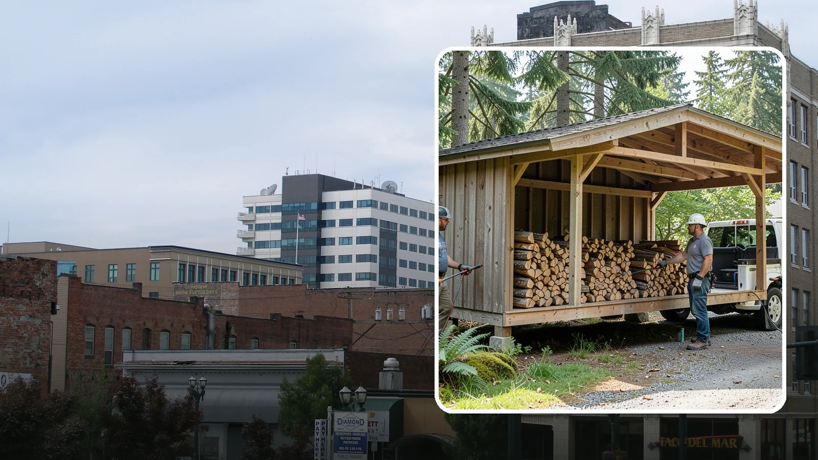 Woodshed Delivery in Everett, Snohomish County, WA - Firewood delivered and loaded straight into your woodshed for organized, covered storage.
