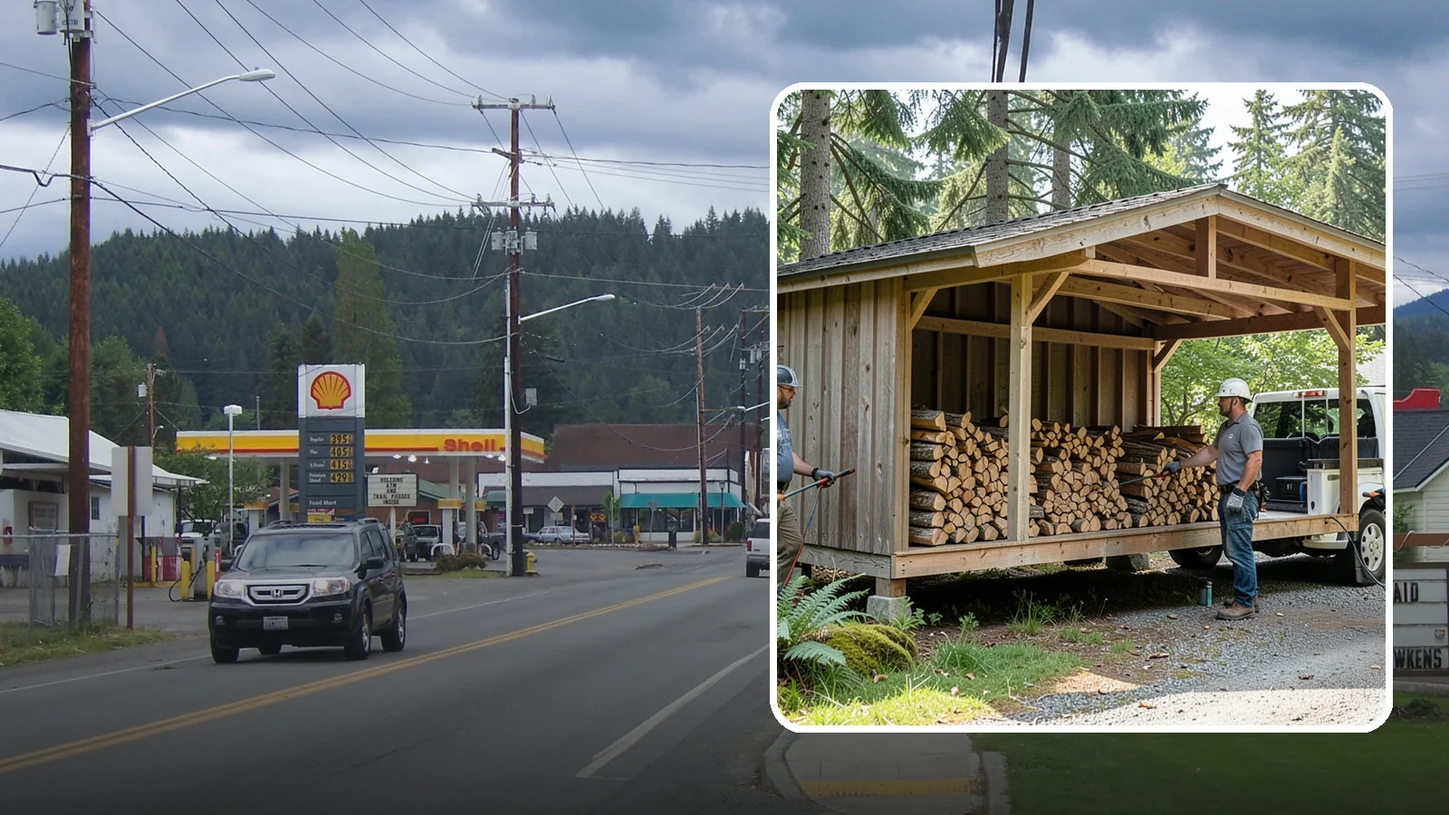 Woodshed Delivery in Granite Falls, Snohomish County, WA - Firewood delivered and loaded straight into your woodshed for organized, covered storage.