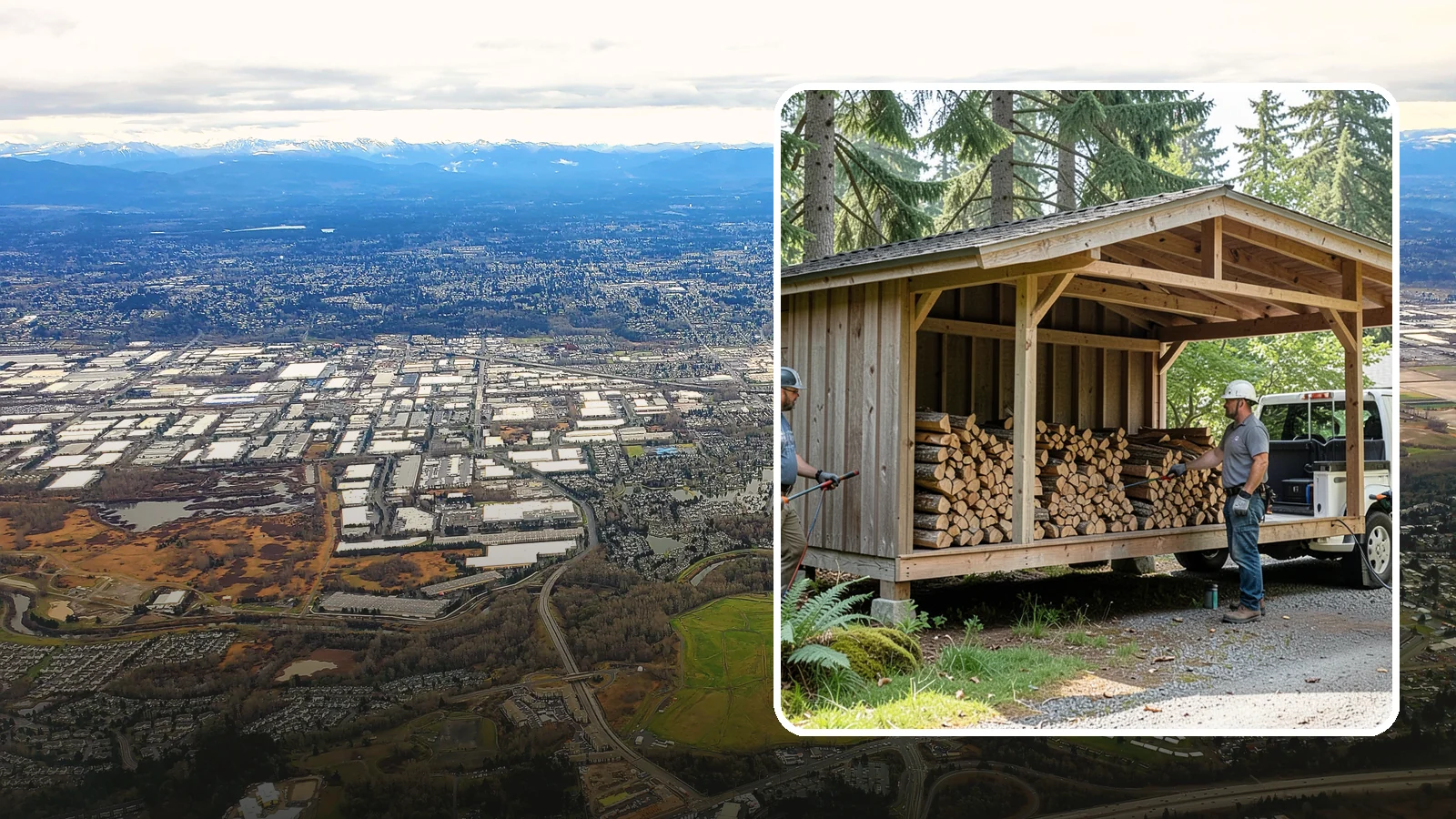 Woodshed Delivery in Kent, King County, WA - Firewood delivered and loaded straight into your woodshed for organized, covered storage.