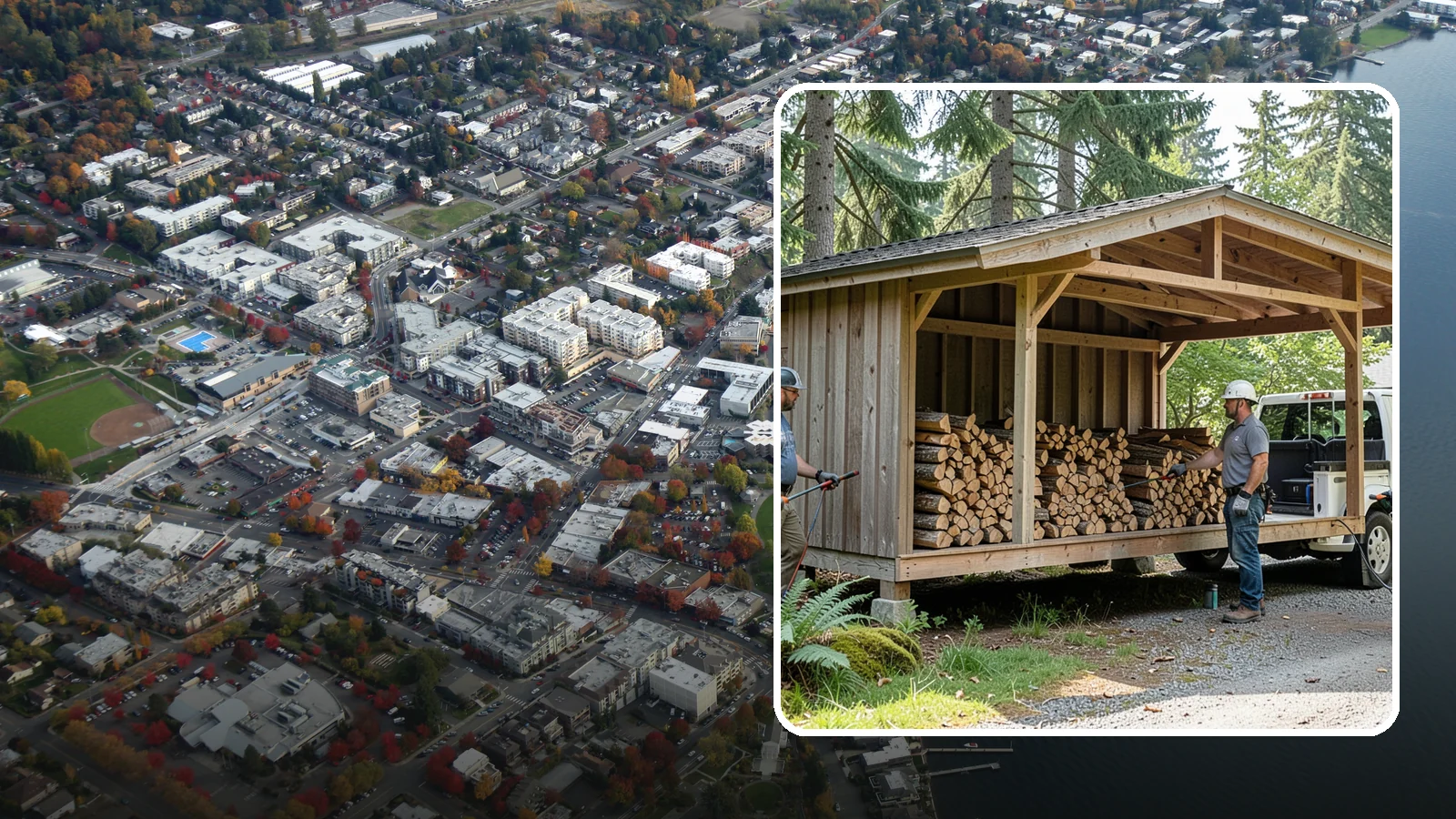 Woodshed Delivery in Kirkland, King County, WA - Firewood delivered and loaded straight into your woodshed for organized, covered storage.
