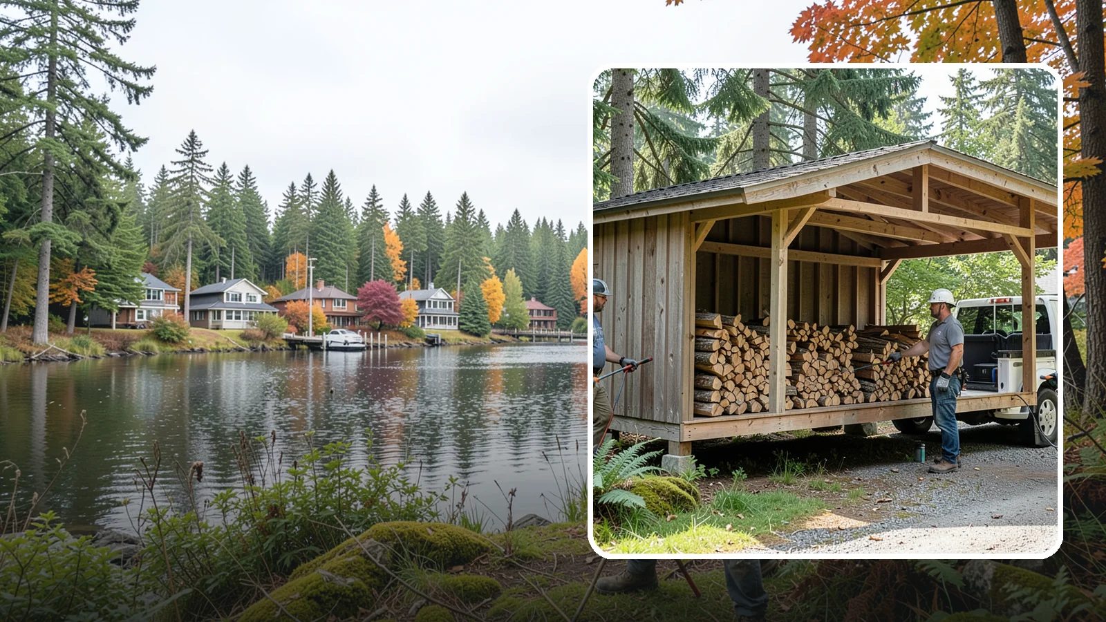 Woodshed Delivery in La Conner, Skagit County, WA - Firewood delivered and loaded straight into your woodshed for organized, covered storage.