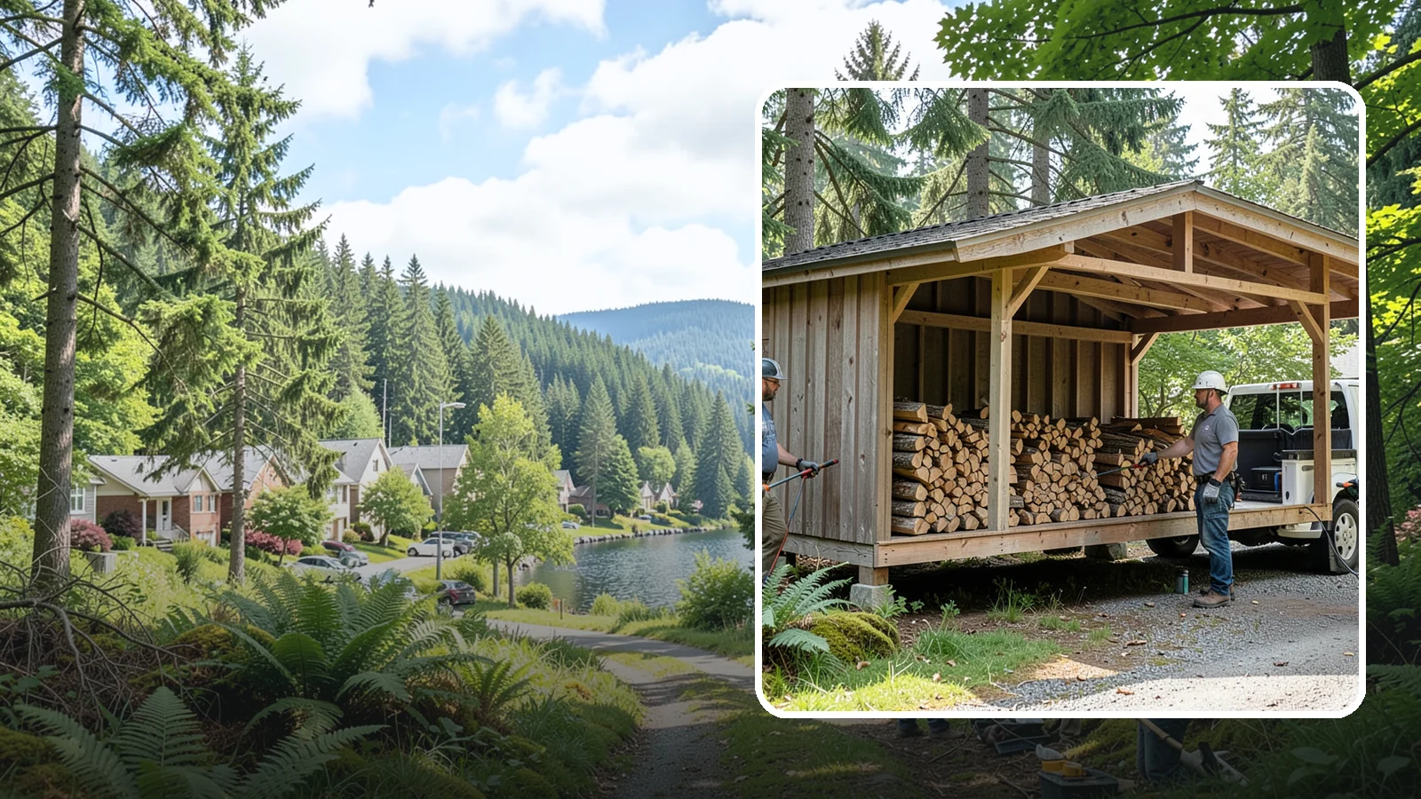 Woodshed Delivery in Lake Forest Park, King County, WA - Firewood delivered and loaded straight into your woodshed for organized, covered storage.
