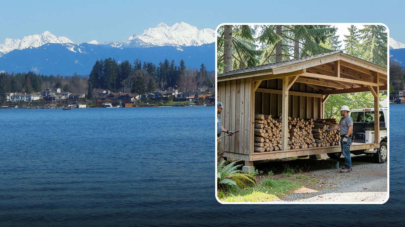 Woodshed Delivery in Lake Stevens, Snohomish County, WA - Firewood delivered and loaded straight into your woodshed for organized, covered storage.