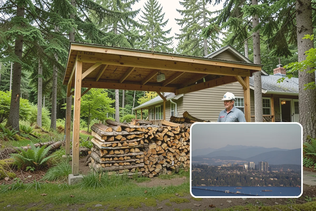 Woodshed Delivery in Medina, King County, WA - Wood stored under cover in one trip