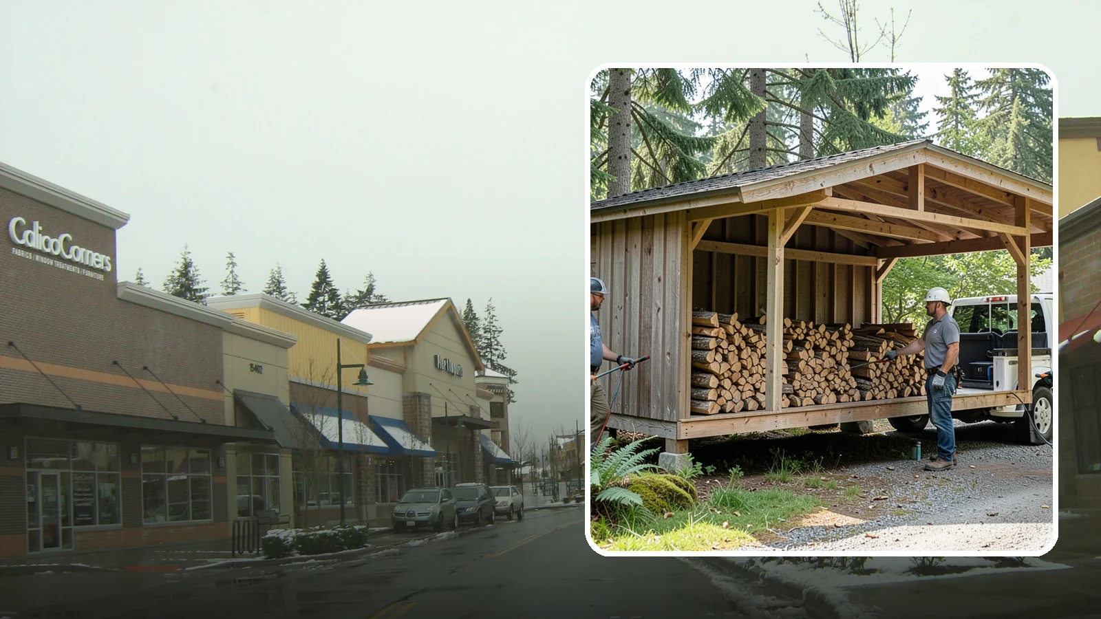 Woodshed Delivery in Mill Creek, Snohomish County, WA - Firewood delivered and loaded straight into your woodshed for organized, covered storage.