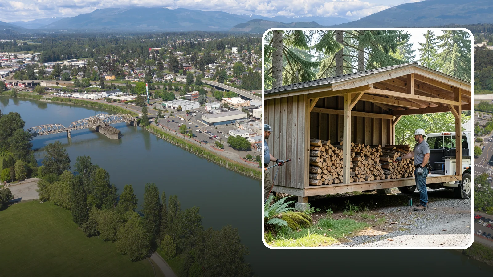 Woodshed Delivery in Mount Vernon, Skagit County, WA - Firewood delivered and loaded straight into your woodshed for organized, covered storage.