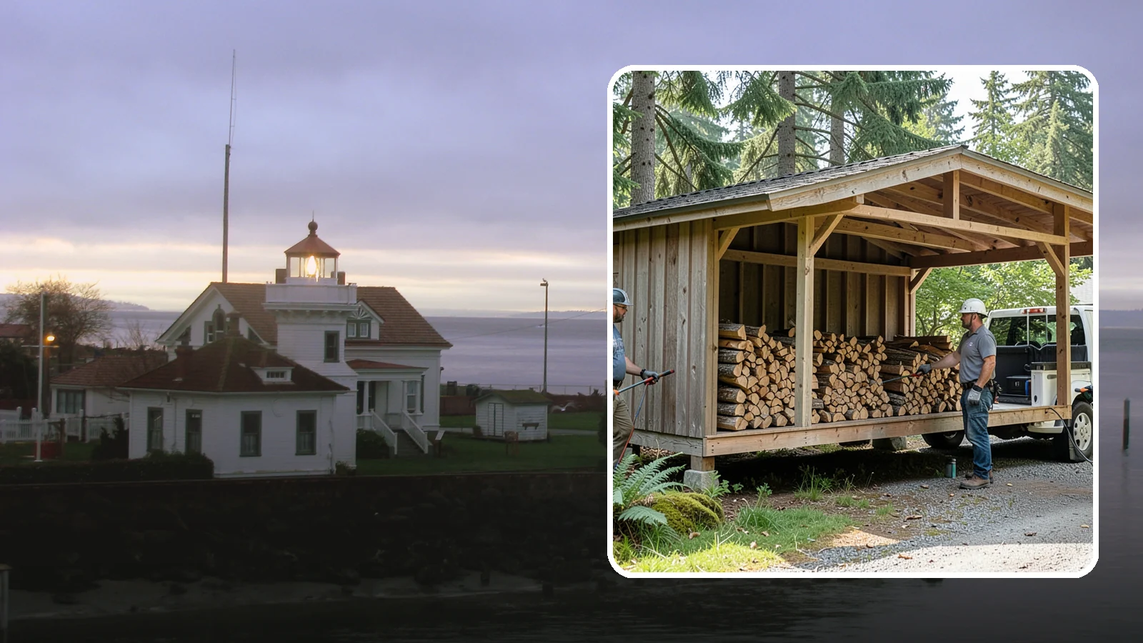 Woodshed Delivery in Mukilteo, Snohomish County, WA - Firewood delivered and loaded straight into your woodshed for organized, covered storage.
