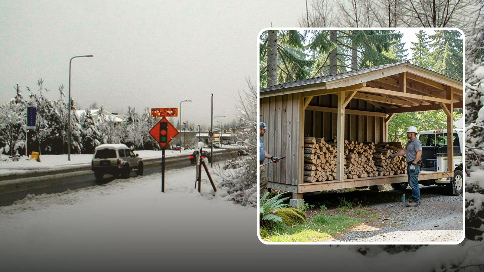 Woodshed Delivery in Newcastle, King County, WA - Firewood delivered and loaded straight into your woodshed for organized, covered storage.
