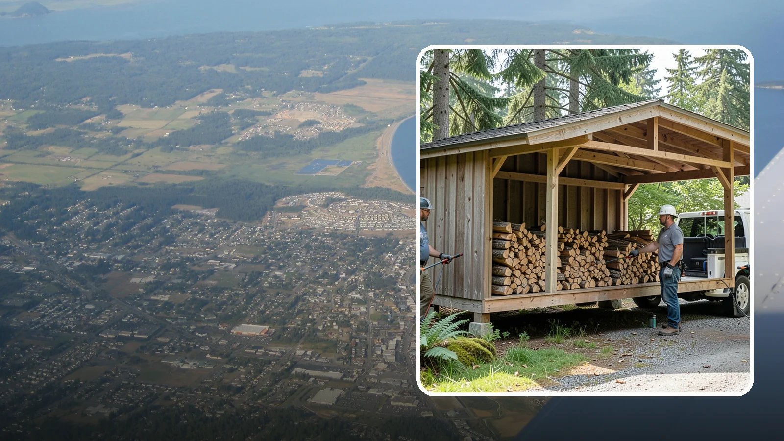 Woodshed Delivery in Oak Harbor, Island County, WA - Firewood delivered and loaded straight into your woodshed for organized, covered storage.