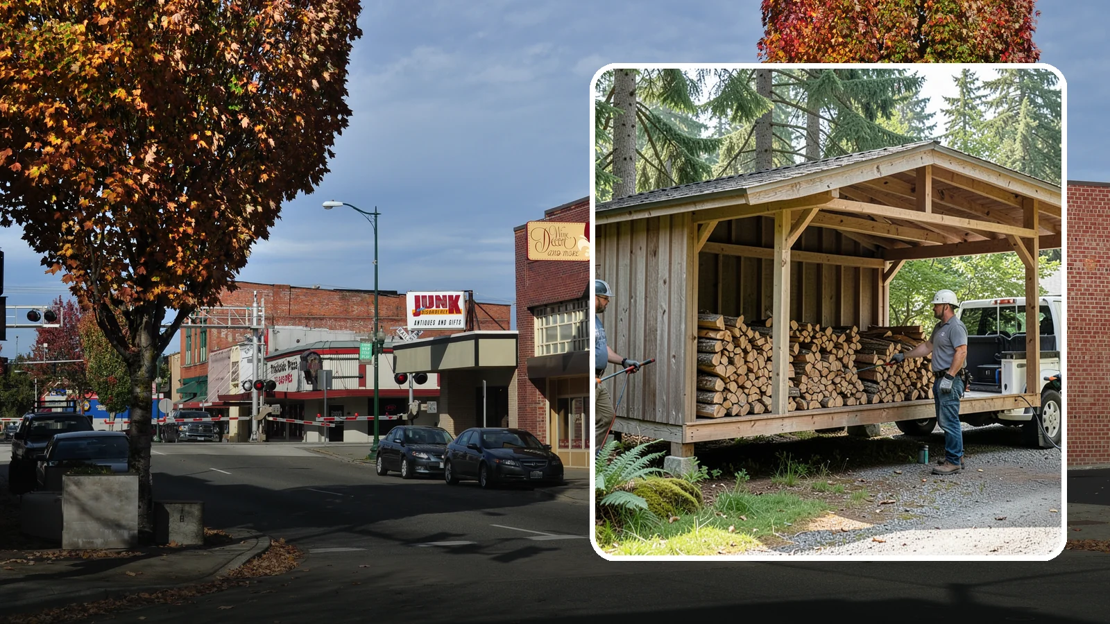 Woodshed Delivery in Puyallup, Pierce County, WA - Firewood delivered and loaded straight into your woodshed for organized, covered storage.