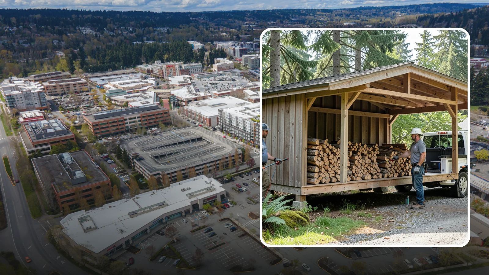 Woodshed Delivery in Redmond, King County, WA - Firewood delivered and loaded straight into your woodshed for organized, covered storage.