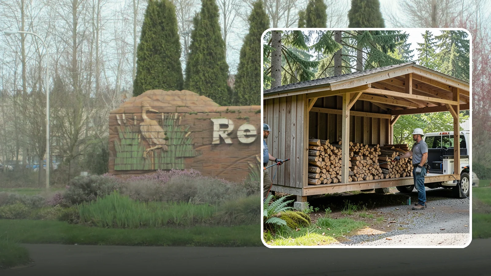 Woodshed Delivery in Renton, King County, WA - Firewood delivered and loaded straight into your woodshed for organized, covered storage.