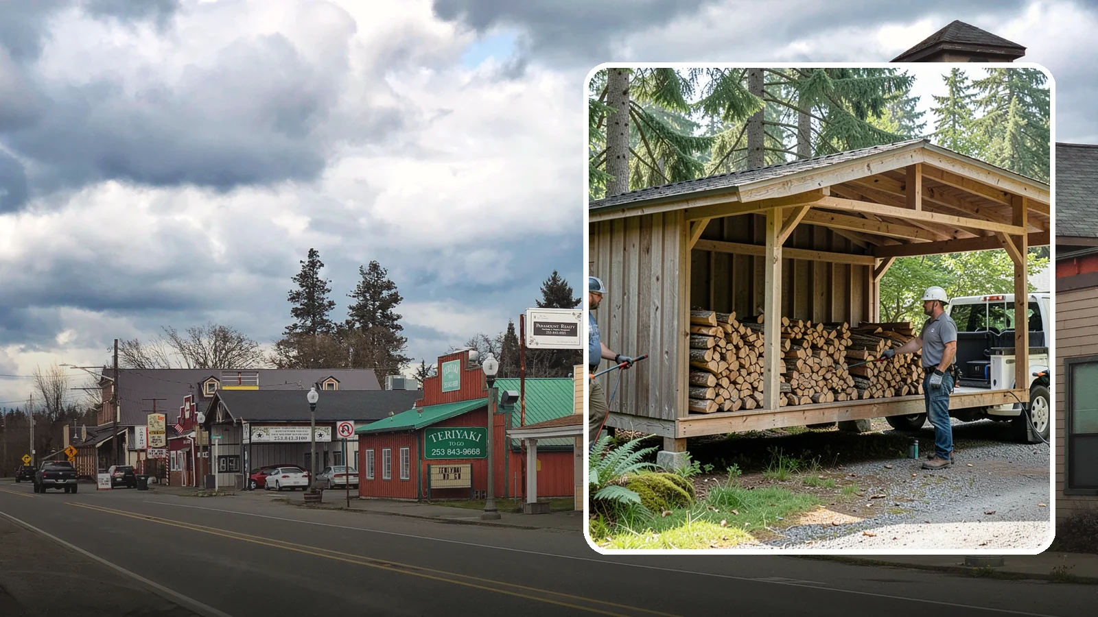 Woodshed Delivery in Roy, Pierce County, WA - Firewood delivered and loaded straight into your woodshed for organized, covered storage.