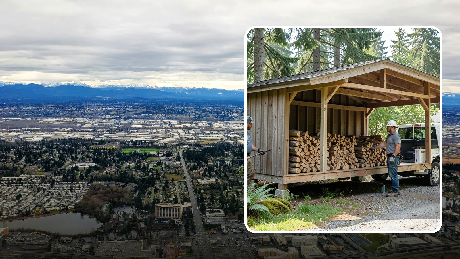 Woodshed Delivery in SeaTac, WA - Firewood delivered and loaded straight into your woodshed for organized, covered storage.