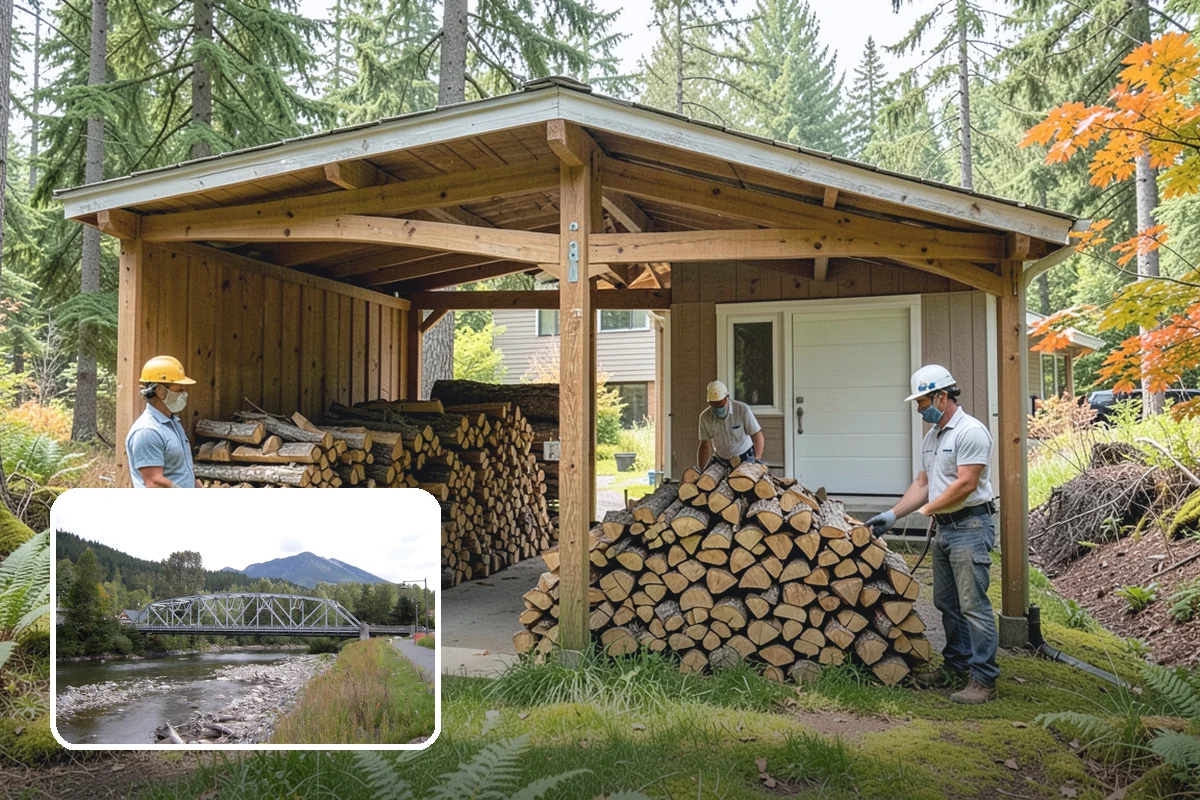 Woodshed Delivery in Skykomish, King County, WA - Wood stored under cover in one trip