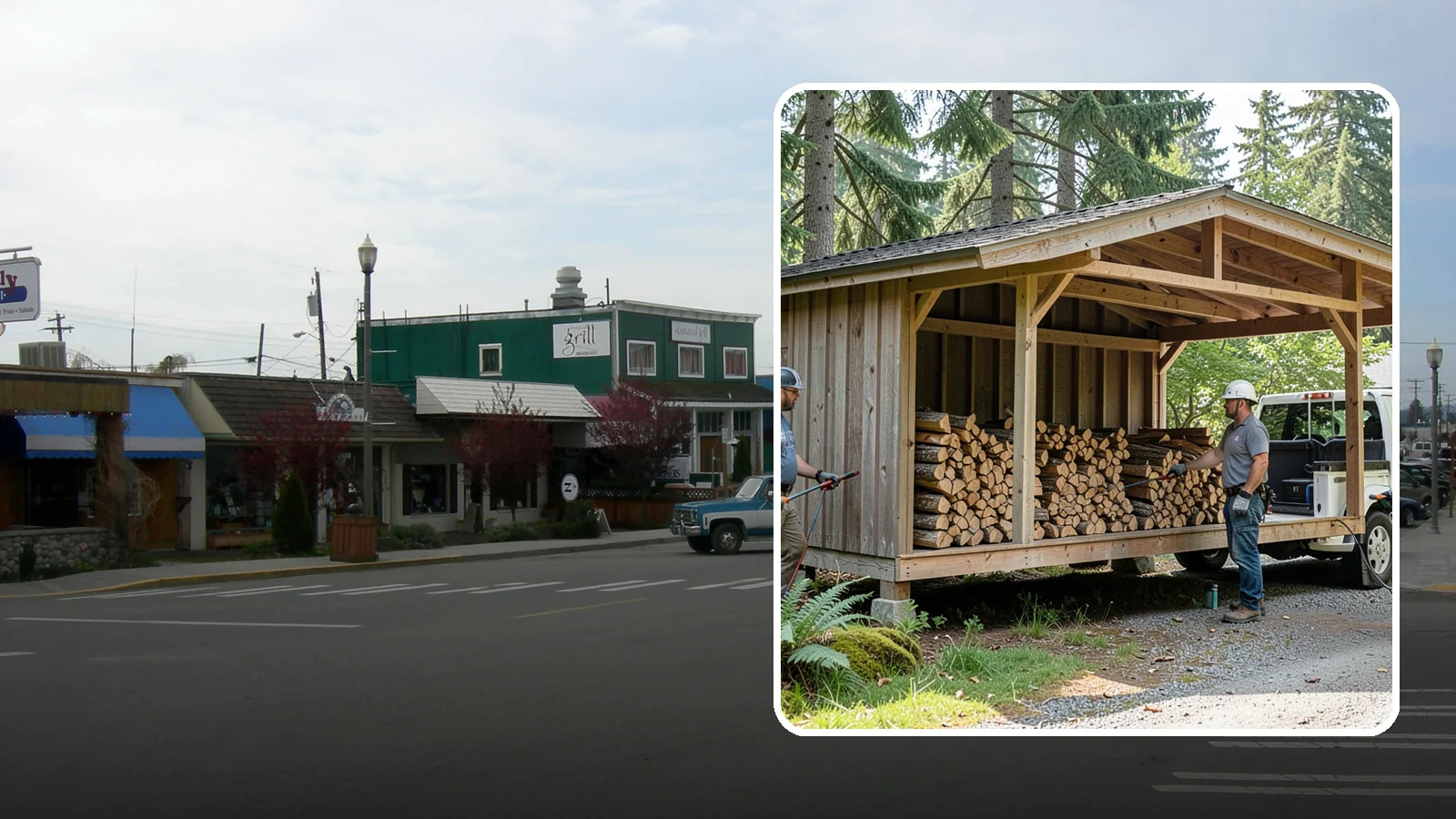 Woodshed Delivery in Stanwood, Snohomish County, WA - Firewood delivered and loaded straight into your woodshed for organized, covered storage.