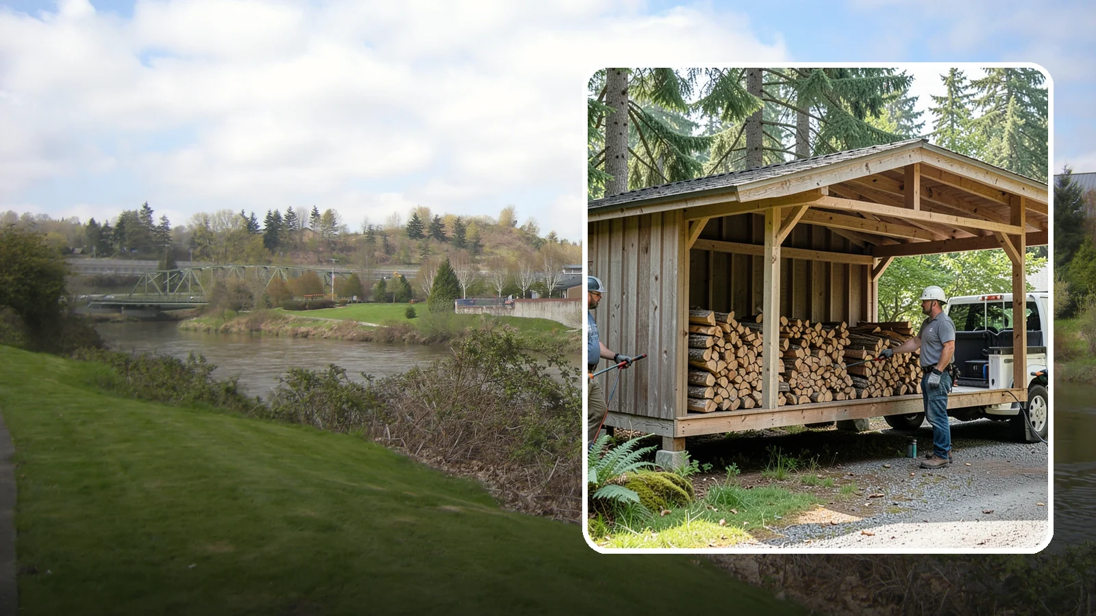 Woodshed Delivery in Tukwila, King County, WA - Firewood delivered and loaded straight into your woodshed for organized, covered storage.