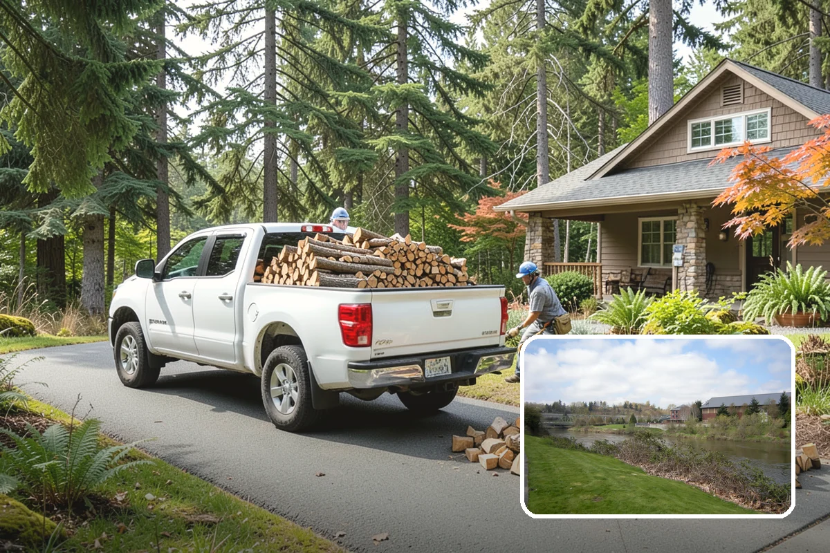 Woodshed Delivery in Tukwila, King County, WA - Wood stored under cover in one trip