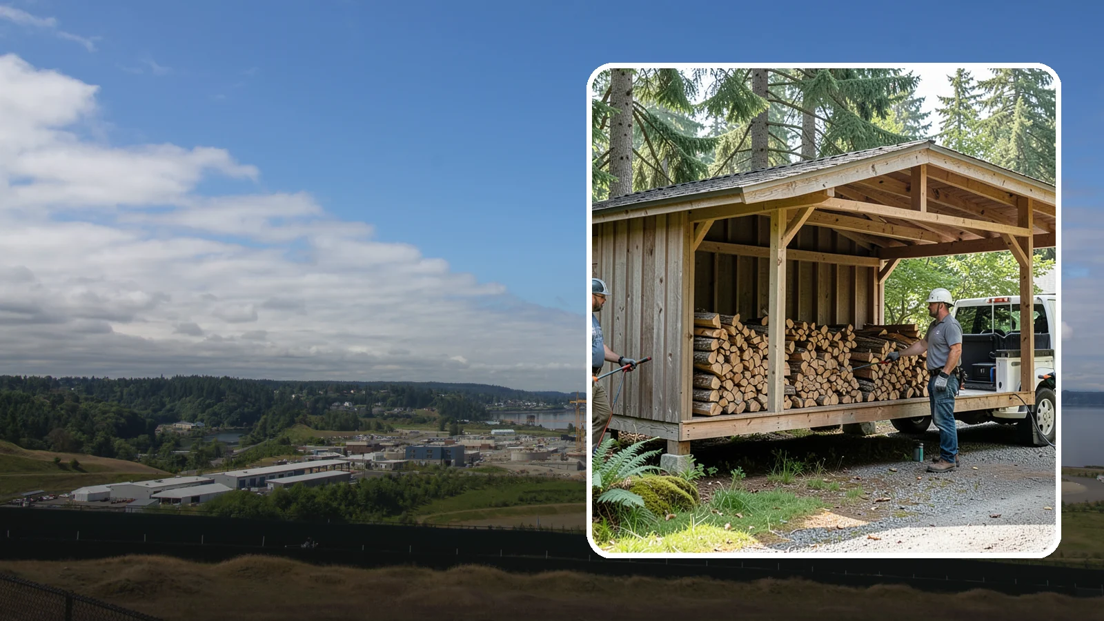 Woodshed Delivery in University Place, Pierce County, WA - Firewood delivered and loaded straight into your woodshed for organized, covered storage.