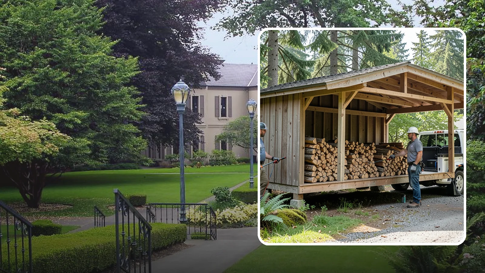 Woodshed Delivery in Woodinville, King County, WA - Firewood delivered and loaded straight into your woodshed for organized, covered storage.