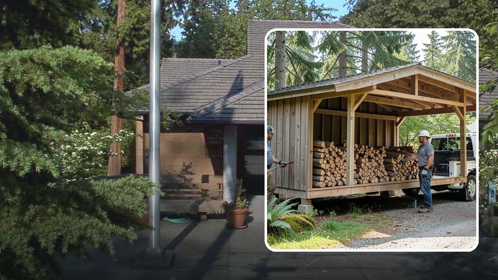 Woodshed Delivery in Yarrow Point, King County, WA - Firewood delivered and loaded straight into your woodshed for organized, covered storage.