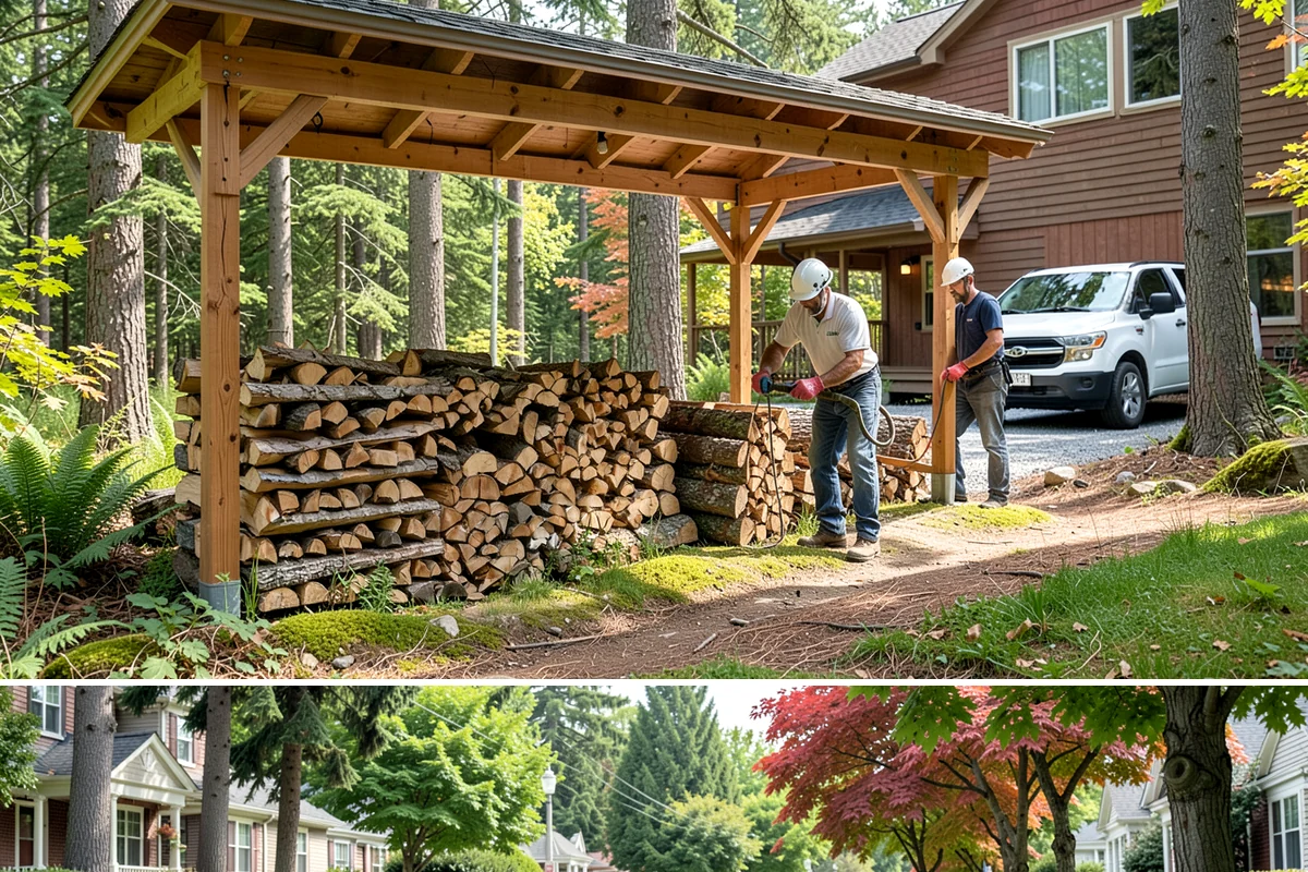 Woodshed Loading in Beaux Arts Village, King County, WA - Load the woodshed in late summer or early fall so it is full and settled before heating season.