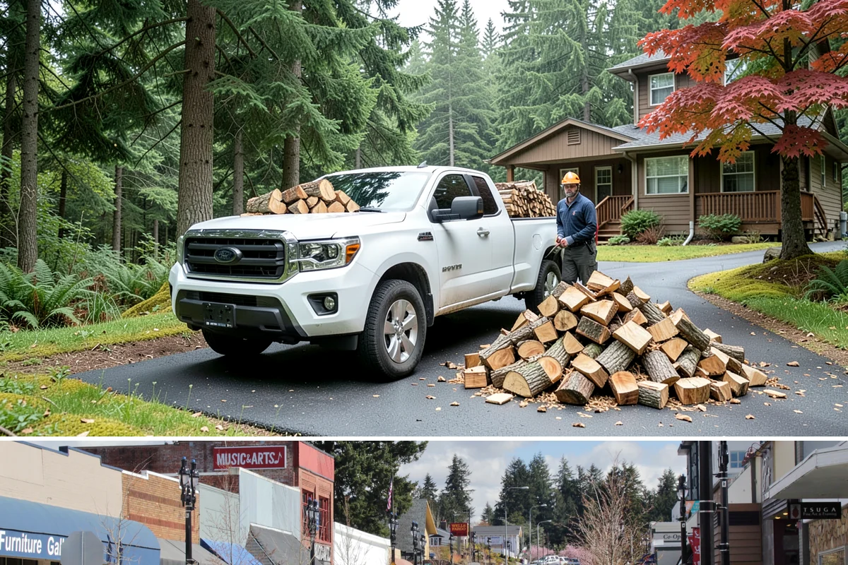 Woodshed Loading in Bothell, King County, WA - Load the woodshed in late summer or early fall so it is full and settled before heating season.