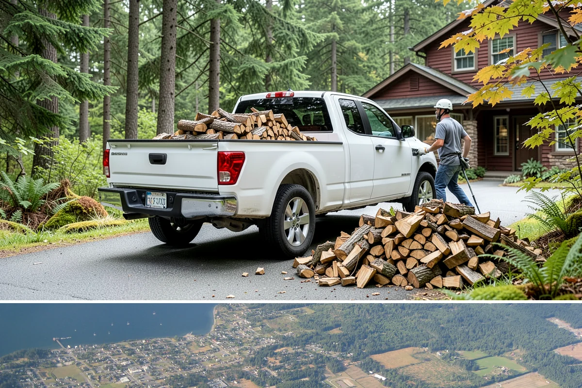Woodshed Loading in Coupeville, Island County, WA - Load the woodshed in late summer or early fall so it is full and settled before heating season.