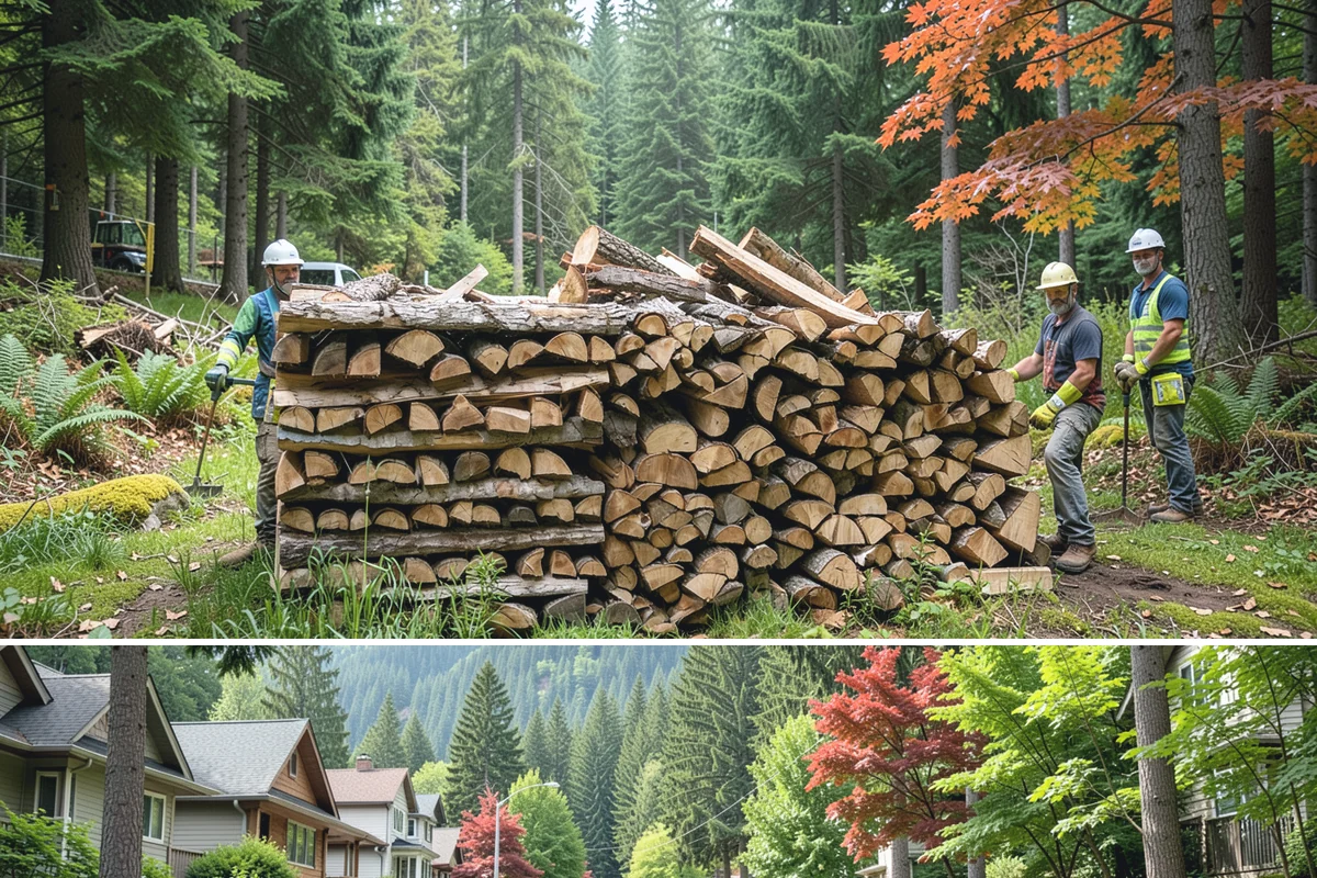 Woodshed Loading in Darrington, Snohomish County, WA - Load the woodshed in late summer or early fall so it is full and settled before heating season.