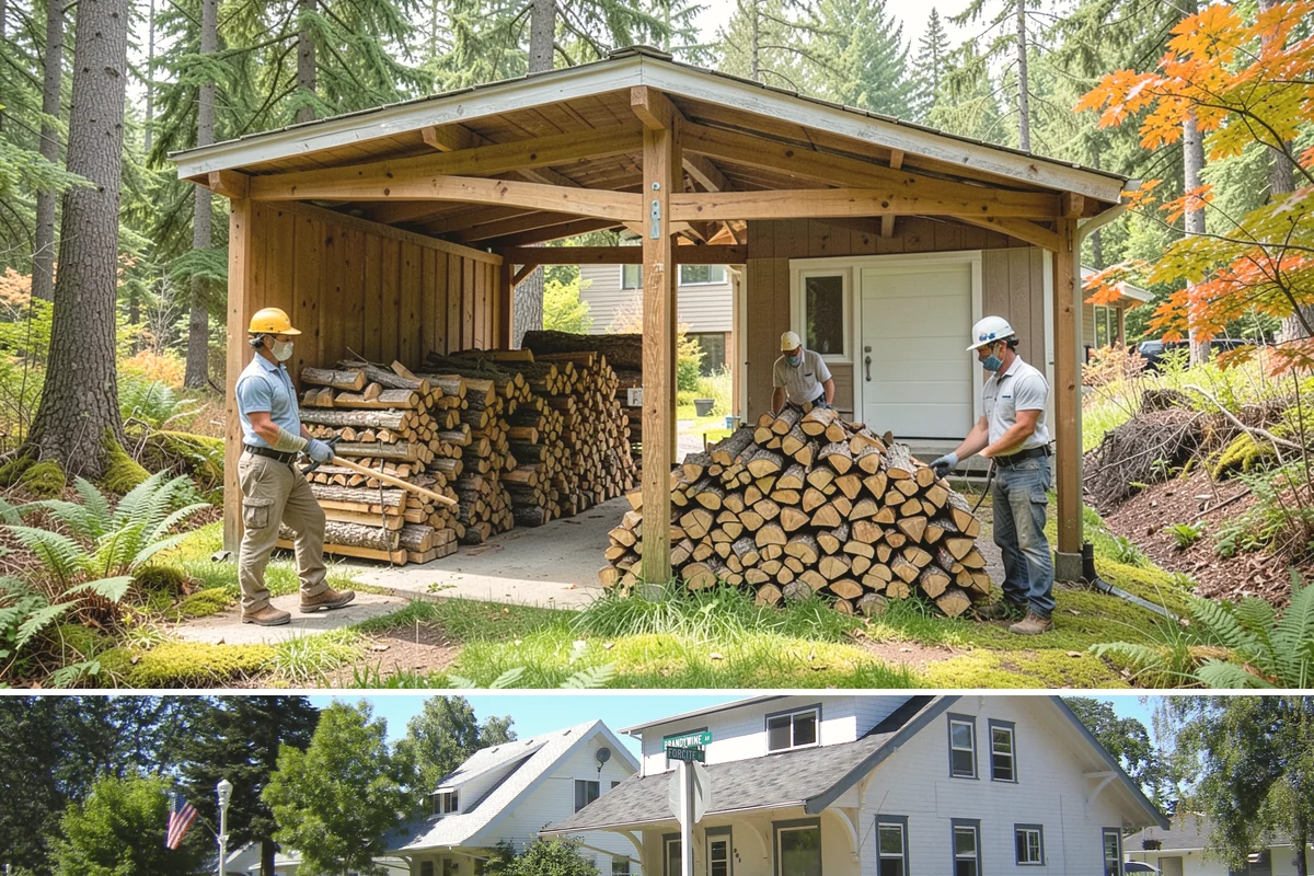 Woodshed Loading in DuPont, Pierce County, WA - Load the woodshed in late summer or early fall so it is full and settled before heating season.