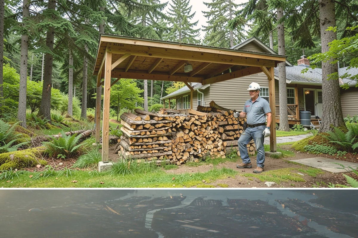 Woodshed Loading in Fife, Pierce County, WA - Load the woodshed in late summer or early fall so it is full and settled before heating season.