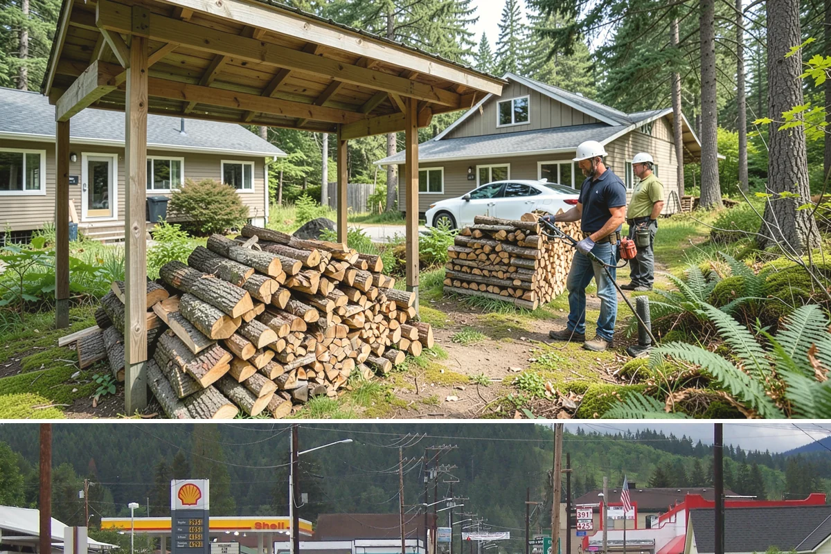Woodshed Loading in Granite Falls, Snohomish County, WA - Load the woodshed in late summer or early fall so it is full and settled before heating season.