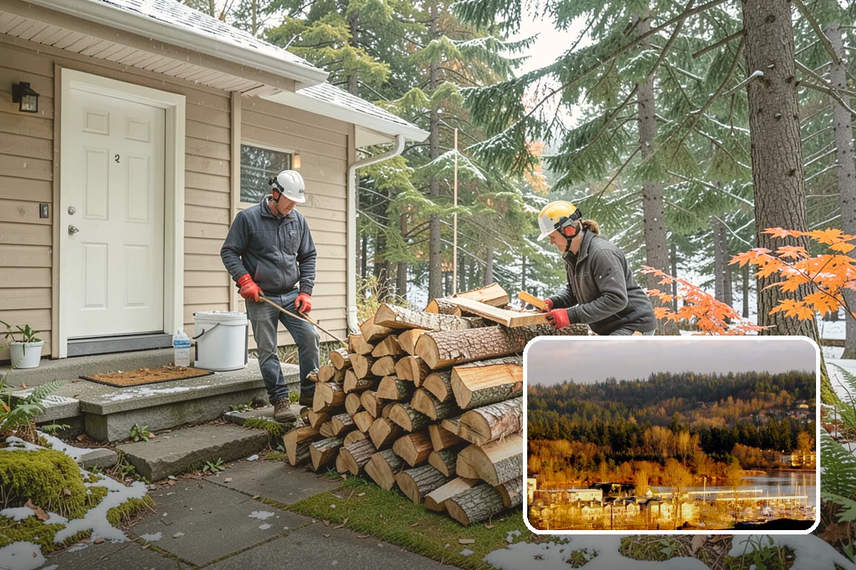 Woodshed Loading in Kenmore, King County, WA - Packs the shed for airflow, not just volume