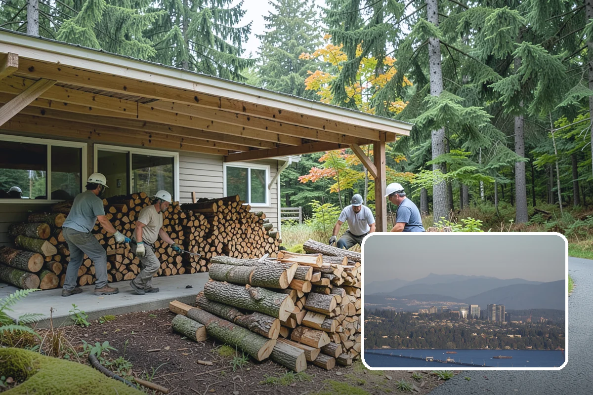 Woodshed Loading in Medina, King County, WA - Packs the shed for airflow, not just volume